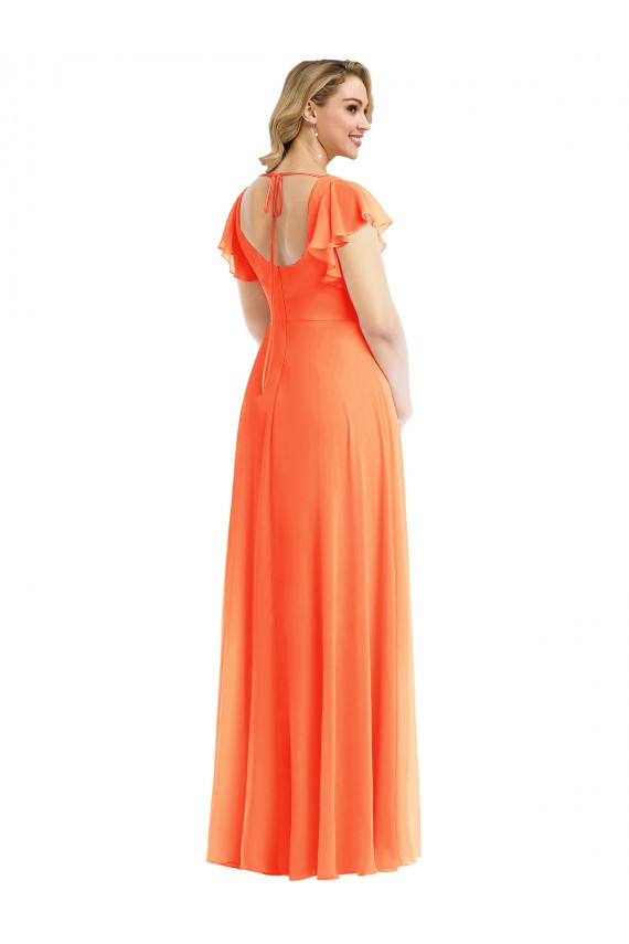 Erschwingliche Mandarinen-Tango A-Linien Quadrat Ausschnitt Chiffon Lange Brautjungfernkleider