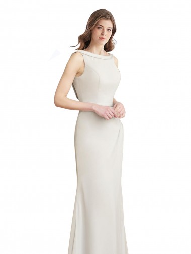 Erschwingliche Meerjungfrau Bootshals Stehkragen Ausschnitt Chiffon Satin Lange Brautjungfernkleider