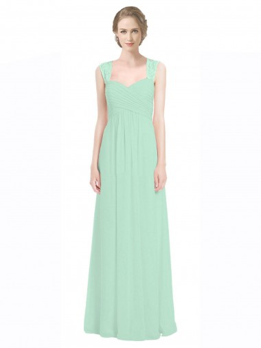 Erschwingliche Minzgrün A-Linien Chiffon Spitze Lange Brautjungfernkleider