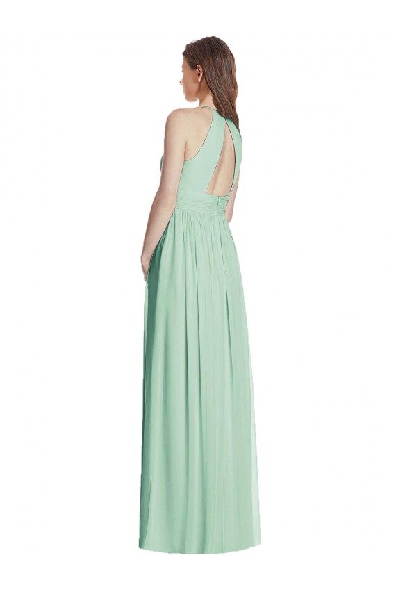 Erschwingliche Minzgrün A-Linien Neckholder Chiffon Lange Brautjungfernkleider