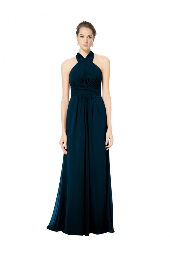 Erschwingliche Mitternachtsgrün A-Linien Neckholder Chiffon Lange Brautjungfernkleider
