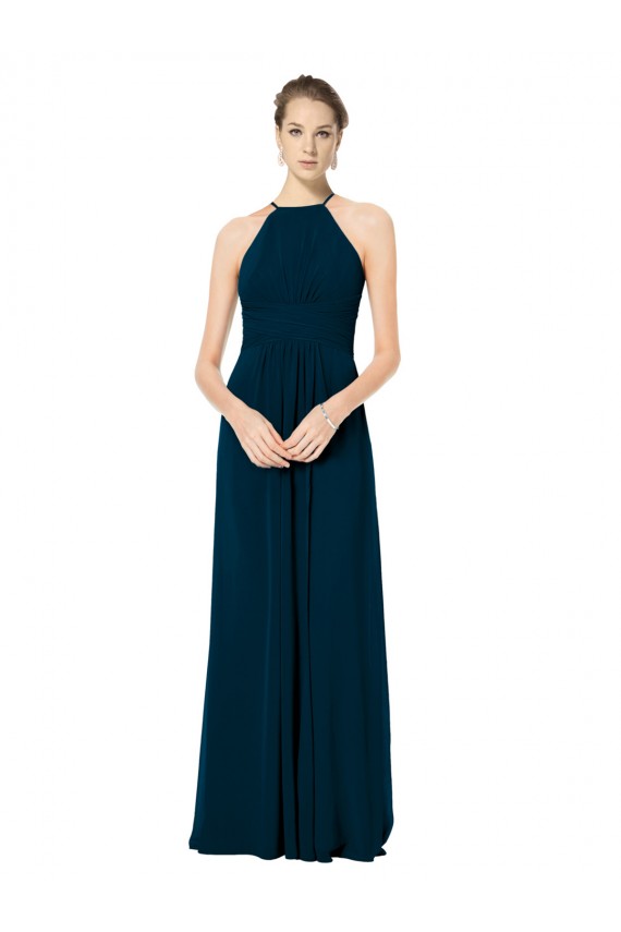Erschwingliche Mitternachtsgrün A-Linien Spaghetti-Träger Neckholder Chiffon Lange Brautjungfernkleider