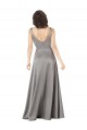 Erschwingliche Pearl Grey A-Linien V-Ausschnitt Seidiger Satin Lange Formale Brautjungfernkleider / Abendkleider / Abiballkleider