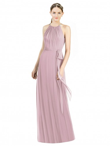 Erschwingliche Primel A-Linien Neckholder Chiffon Lange Brautjungfernkleider