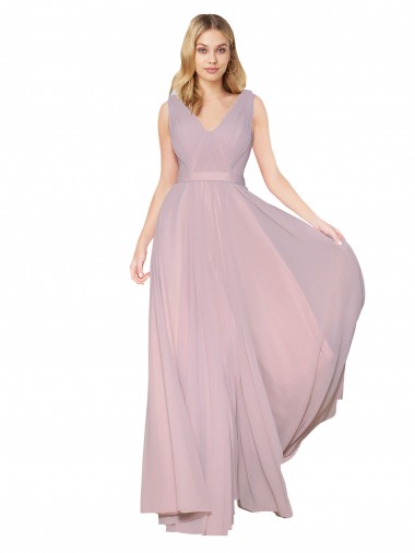 Erschwingliche Primel A-Linien V-Ausschnitt Chiffon Lange Formale Brautjungfernkleider / Abendkleider / Abiballkleider