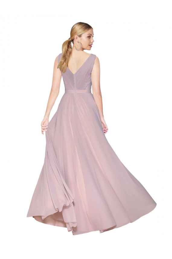 Erschwingliche Primel A-Linien V-Ausschnitt Chiffon Lange Formale Brautjungfernkleider / Abendkleider / Abiballkleider