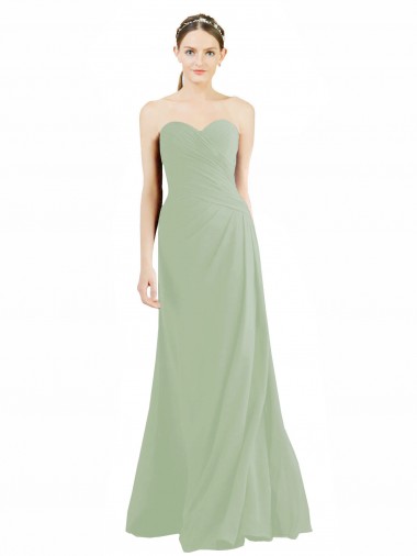 Erschwingliche Rauchgrün A-Linien Chiffon Lange Brautjungfernkleider