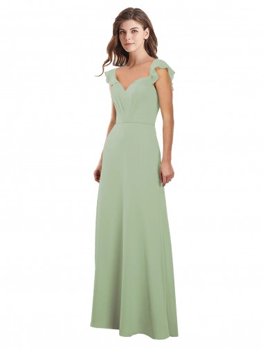 Erschwingliche Rauchgrün A-Linien Chiffon Lange Brautjungfernkleider