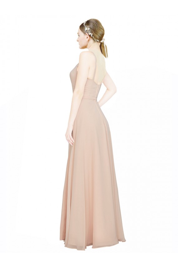 Erschwingliche Rosa 114 A-Linien V-Ausschnitt Chiffon Lange Brautjungfernkleider