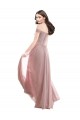 Erschwingliche Rosa 147 A-Linien Off-Schulter Chiffon Spitze Lange Brautjungfernkleider