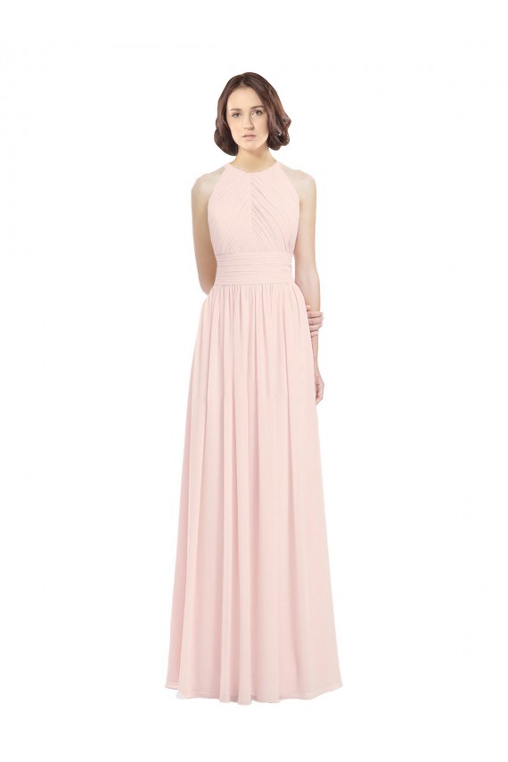 Erschwingliche Rosa 42 A-Linien Neckholder Chiffon Lange Brautjungfernkleider