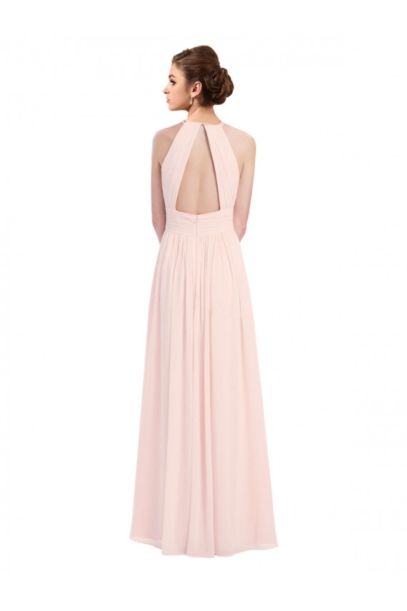 Erschwingliche Rosa 42 A-Linien Neckholder Chiffon Lange Brautjungfernkleider