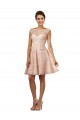 Erschwingliche Rosa A-Linien Illusion Ausschnitt Knielang Chiffon Spitze Kurze Brautjungfernkleider
