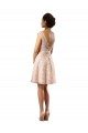 Erschwingliche Rosa A-Linien Illusion Ausschnitt Knielang Chiffon Spitze Kurze Brautjungfernkleider