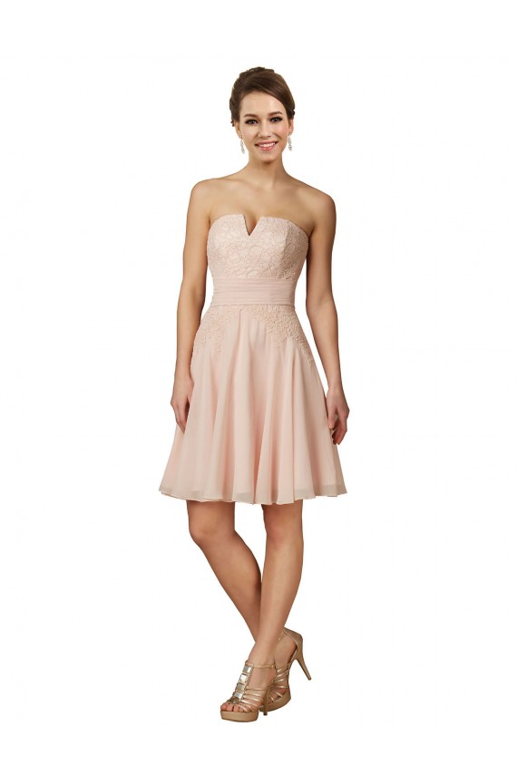 Erschwingliche Rosa A-Linien Knielang Chiffon Spitze Kurze Brautjungfernkleider / Cocktailkleider