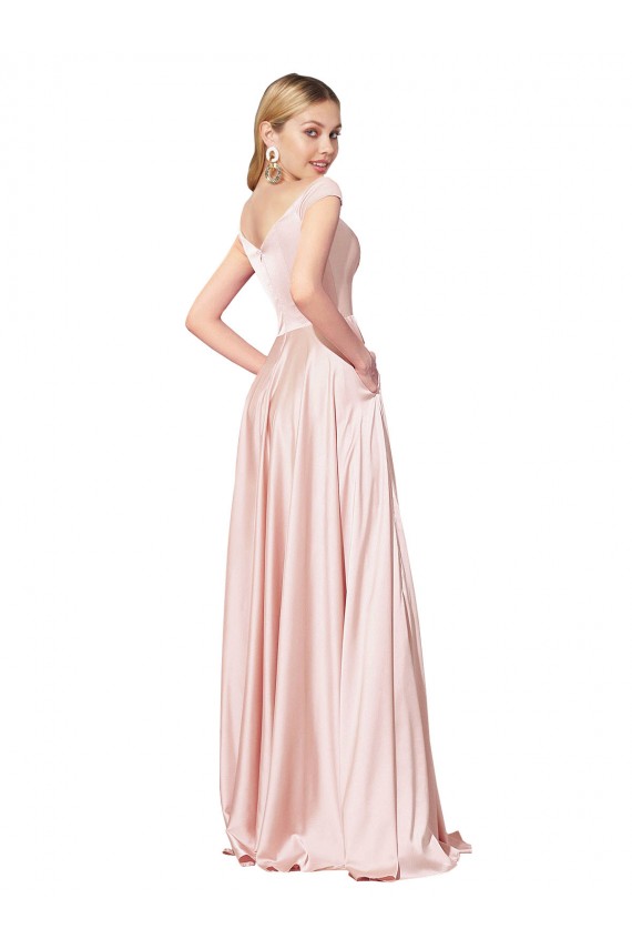Erschwingliche Rosa A-Linien Off-Schulter Satin Lange Formale Brautjungfernkleider / Abendkleider / Abiballkleider