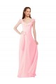 Erschwingliche Rosa A-Linien V-Ausschnitt Chiffon Lange Brautjungfernkleider