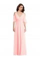 Erschwingliche Rosa A-Linien V-Ausschnitt Chiffon Lange Brautjungfernkleider