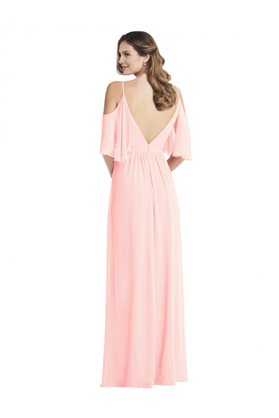 Erschwingliche Rosa A-Linien V-Ausschnitt Chiffon Lange Brautjungfernkleider