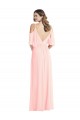 Erschwingliche Rosa A-Linien V-Ausschnitt Chiffon Lange Brautjungfernkleider