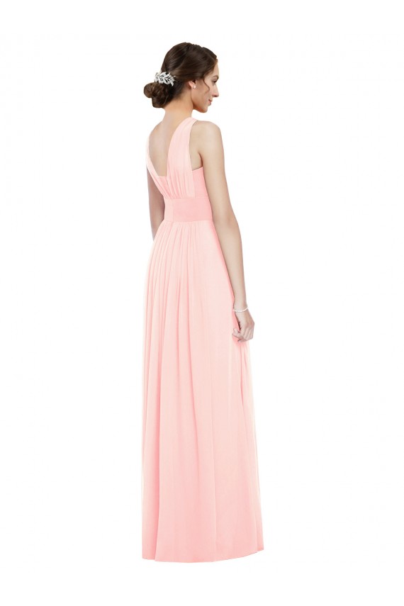 Erschwingliche Rosa A-Linien V-Ausschnitt Chiffon Lange Brautjungfernkleider