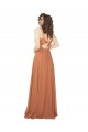 Erschwingliche Rosenholz A-Linien V-Ausschnitt Chiffon Lange Brautjungfernkleider