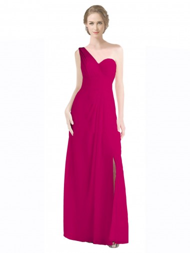 Erschwingliche Rot 16 A-Linien Eine-Schulter Chiffon Lange Brautjungfernkleider