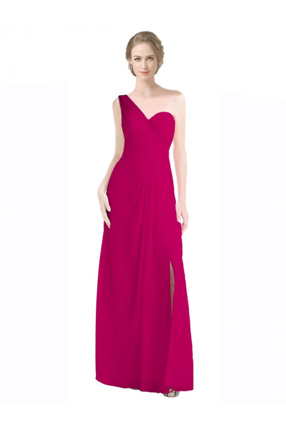 Erschwingliche Rot 16 A-Linien Eine-Schulter Chiffon Lange Brautjungfernkleider
