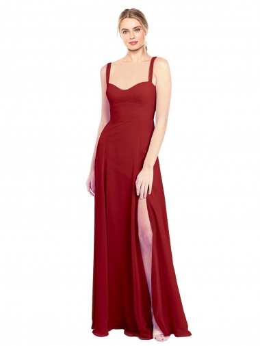 Erschwingliche Rot A-Linien Chiffon Lange Brautjungfernkleider