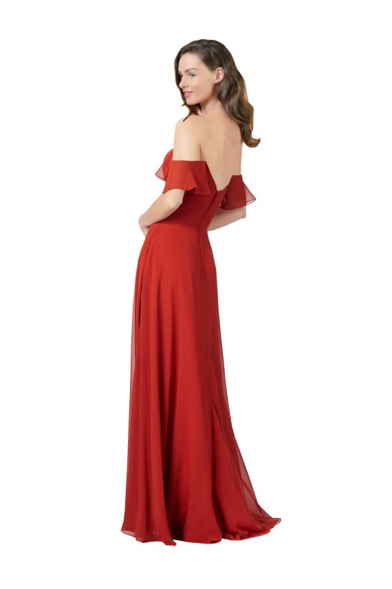 Erschwingliche Rot A-Linien Trägerlos Chiffon Lange Brautjungfernkleider