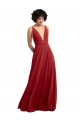 Erschwingliche Rot A-Linien V-Ausschnitt Chiffon Lange Brautjungfernkleider