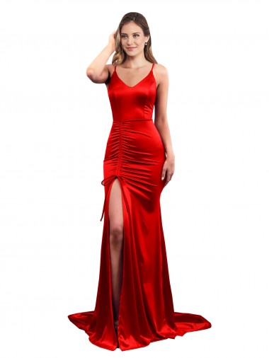 Erschwingliche Rot Meerjungfrau Stretch-Satin Lange Formale Brautjungfernkleider / Abendkleider / Abiballkleider