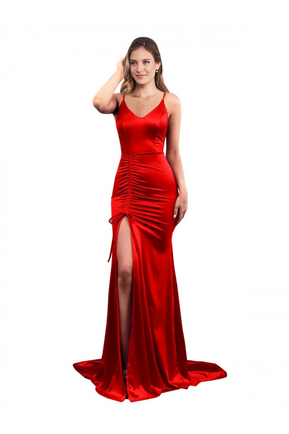 Erschwingliche Rot Meerjungfrau Stretch-Satin Lange Formale Brautjungfernkleider / Abendkleider / Abiballkleider