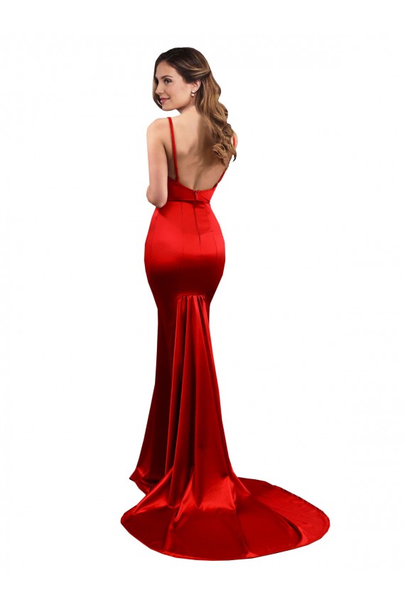 Erschwingliche Rot Meerjungfrau Stretch-Satin Lange Formale Brautjungfernkleider / Abendkleider / Abiballkleider