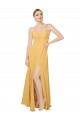 Erschwingliche Safran A-Linien V-Ausschnitt Chiffon Lange Brautjungfernkleider