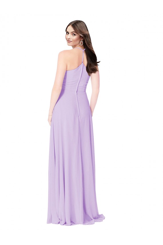 Erschwingliche Safran A-Linien V-Ausschnitt Chiffon Lange Brautjungfernkleider