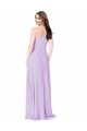 Erschwingliche Safran A-Linien V-Ausschnitt Chiffon Lange Brautjungfernkleider