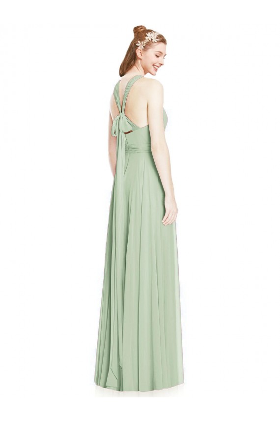 Erschwingliche Salbeigrün A-Linien Neckholder Chiffon Lange Brautjungfernkleider
