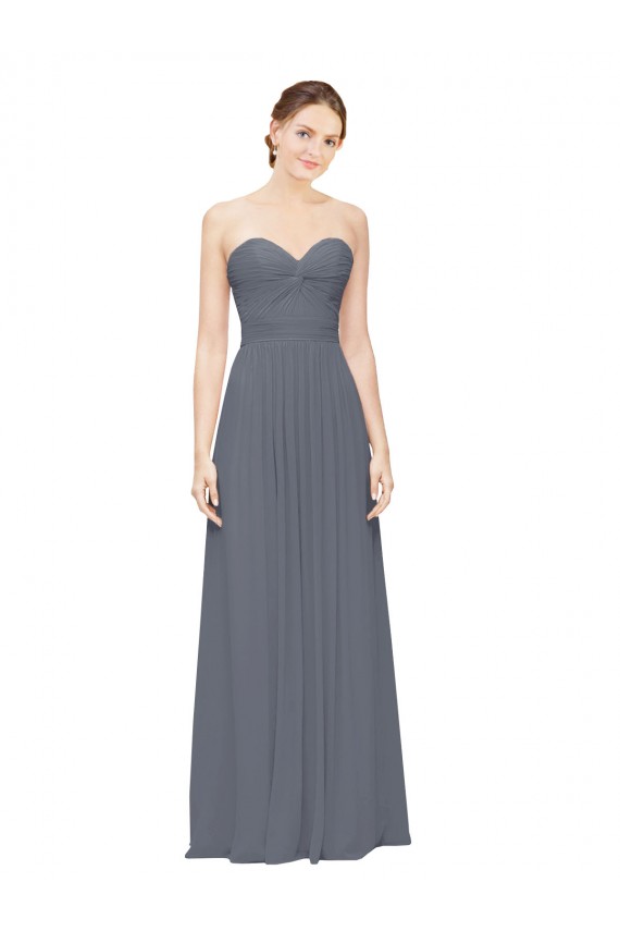 Erschwingliche Schiefergrau A-Linien Chiffon Lange Brautjungfernkleider