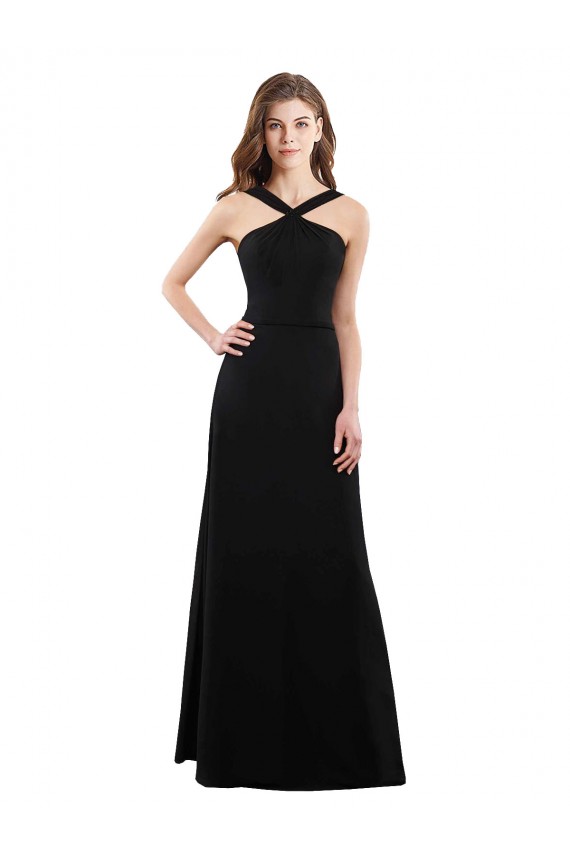 Erschwingliche Schwarz A-Linien Neckholder Chiffon Lange Brautjungfernkleider