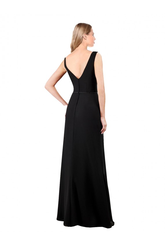 Erschwingliche Schwarz A-Linien V-Ausschnitt Chiffon Lange Brautjungfernkleider / Abiballkleider