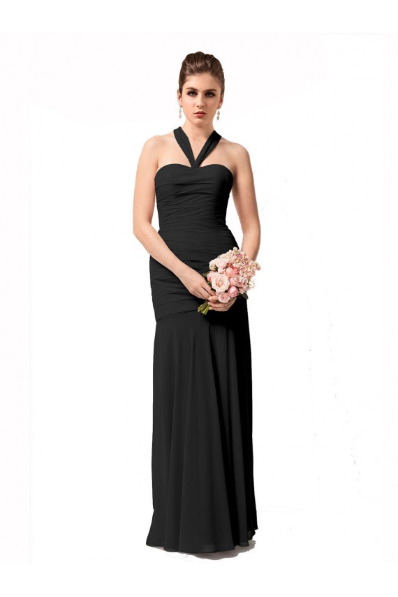 Erschwingliche Schwarz Meerjungfrau Neckholder Chiffon Lange Brautjungfernkleider