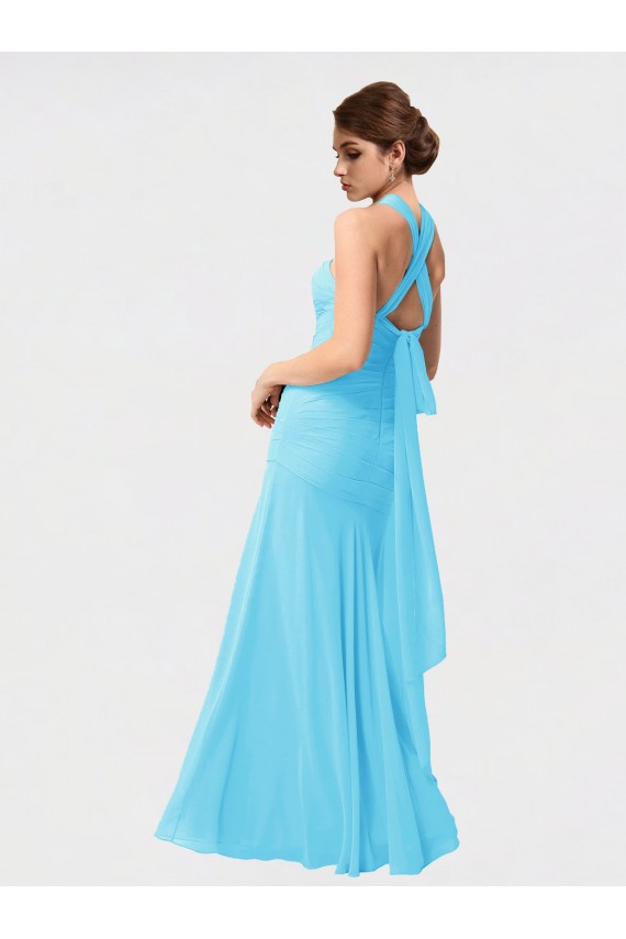 Erschwingliche Schwarz Meerjungfrau Neckholder Chiffon Lange Brautjungfernkleider