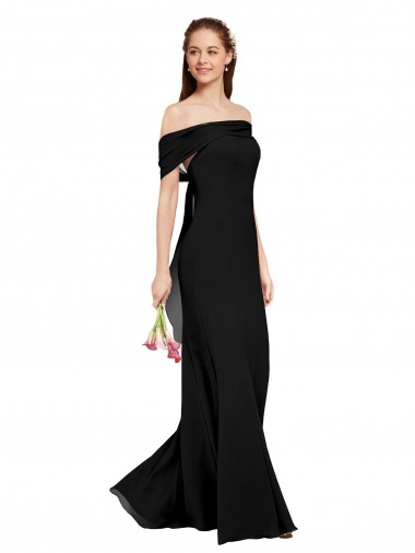 Erschwingliche Schwarz Meerjungfrau Off-Schulter Chiffon Lange Brautjungfernkleider / Abiballkleider