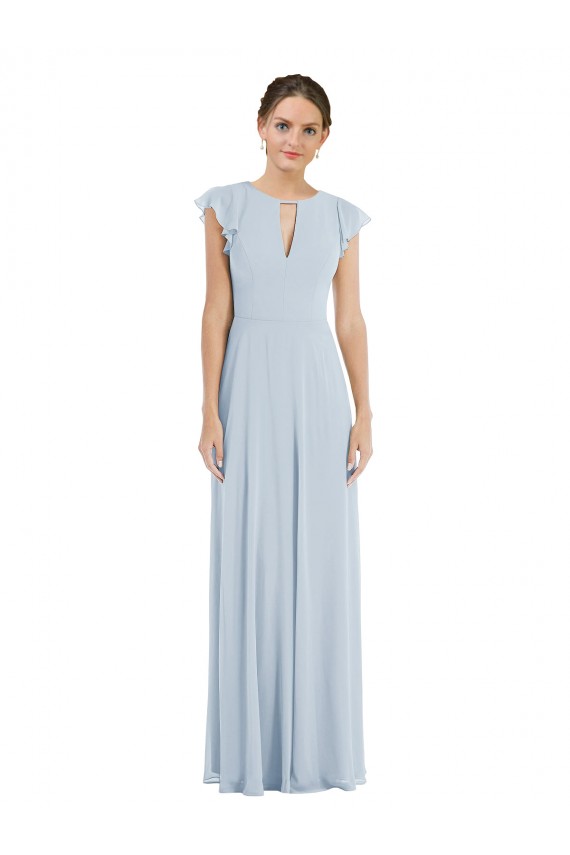 Erschwingliche Seeglas A-Linien Chiffon Lange Formale Brautjungfernkleider / Abendkleider