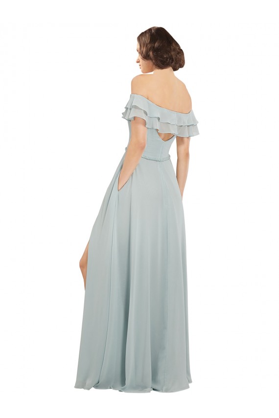 Erschwingliche Seeglas A-Linien Off-Schulter Chiffon Lange Brautjungfernkleider