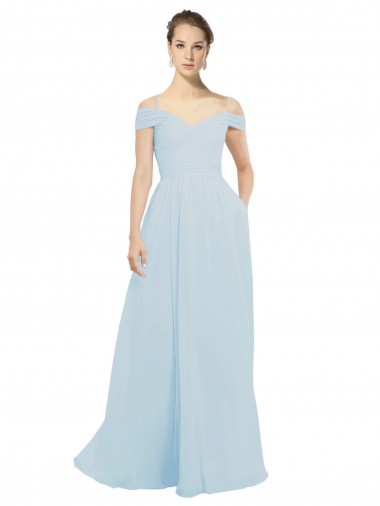 Erschwingliche Seeglas A-Linien Off-Schulter Chiffon Lange Brautjungfernkleider