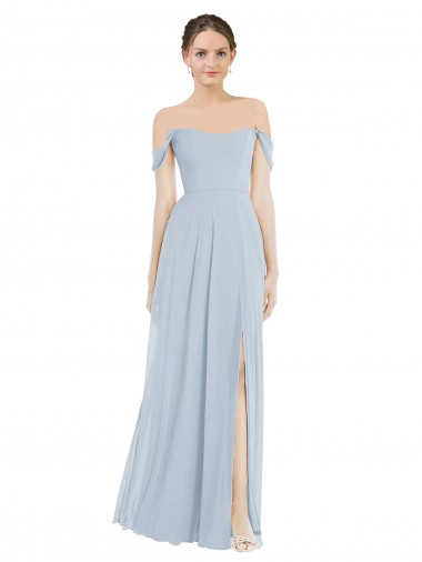 Erschwingliche Seeglas A-Linien Off-Schulter Chiffon Lange Brautjungfernkleider