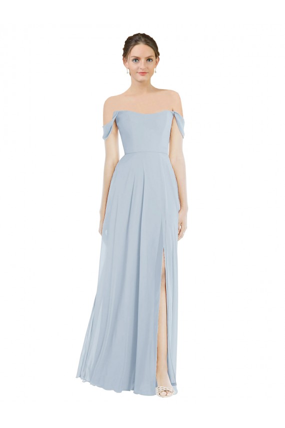 Erschwingliche Seeglas A-Linien Off-Schulter Chiffon Lange Brautjungfernkleider