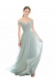 Erschwingliche Seeglas A-Linien Off-Schulter Chiffon Spitze Lange Brautjungfernkleider